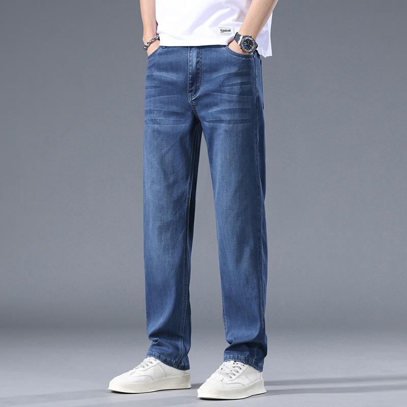 Letní tenké džíny pánské rovné nohavice volné ležérní kalhoty široké nohavice pánské kalhoty