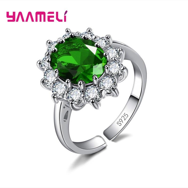 

100% Authentic 925 Silver Color Women Wedding Engagement Jewelry Ring Classic Oval Flower Shiny Cubic Zircon Crystal