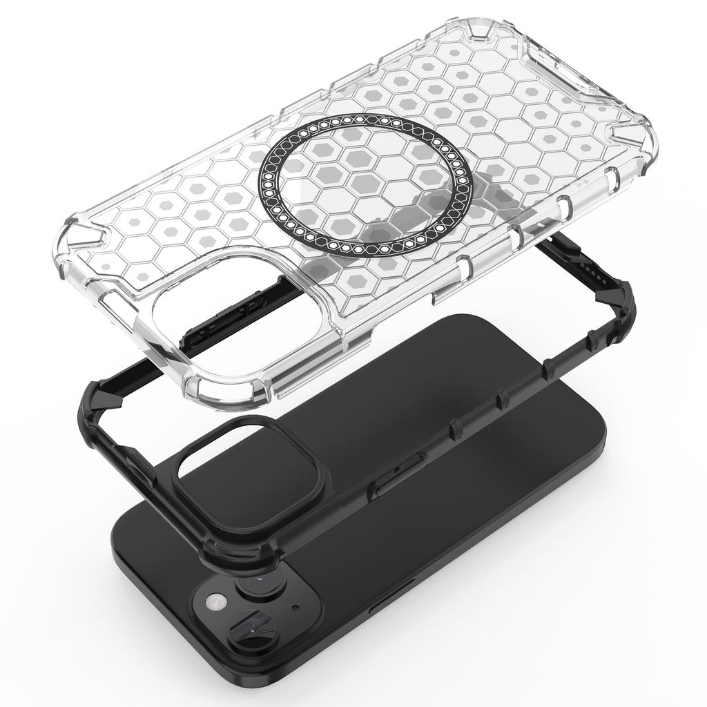 For iPhone 15 Case Honeycomb Design Magnetic TPU+PC Phone Cover