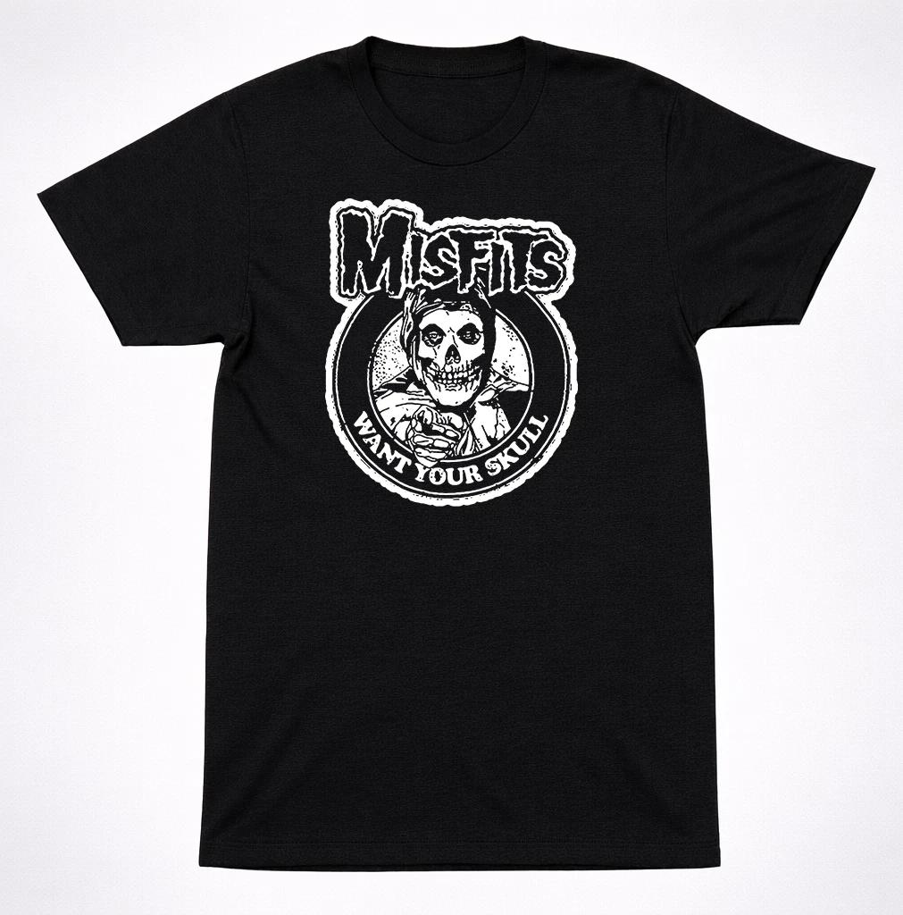 Misfits Want Your Skull Horror Punk Black T-Shirt Classic Skeleton Band Tee L