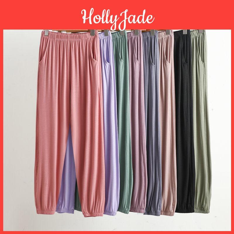 Solid Color Pants Womens Straight With Pockets Tapered Pants Elastic Waist Drawstring Wide Leg Trousers Casual Loose Pants Casual Lounge Yoga Pants