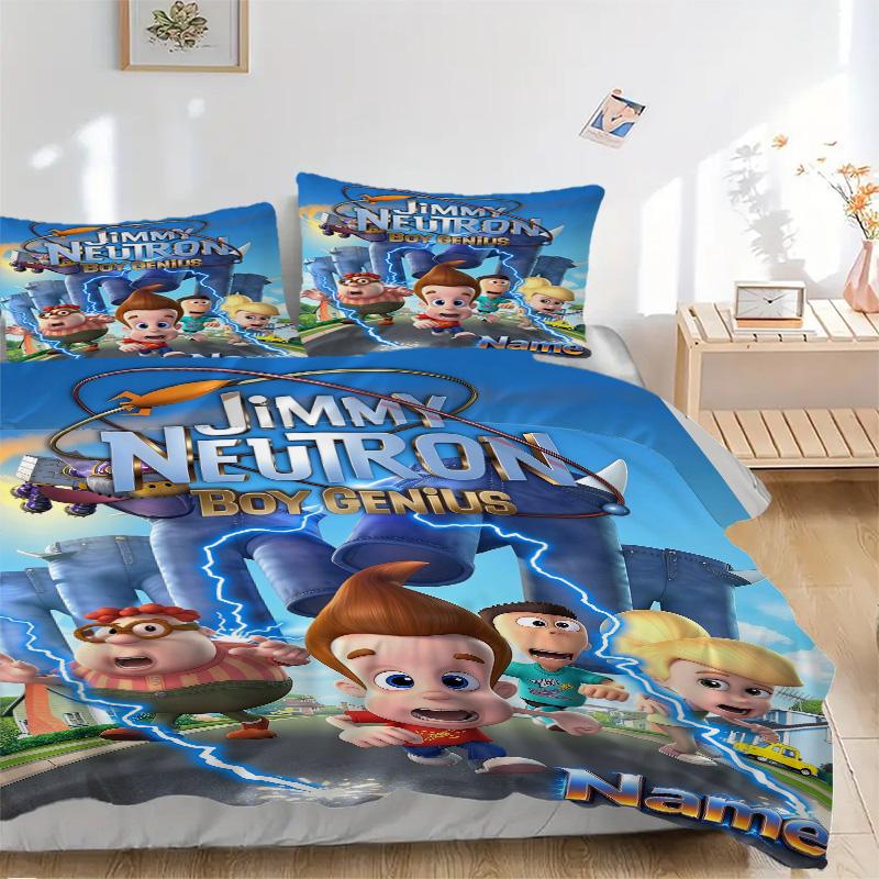Custom Name Jimmy Neutron Genius Print 3Pcs Bedding Set Duvet Cover With 2 Bedro Pillowcase Home Birthday Gift