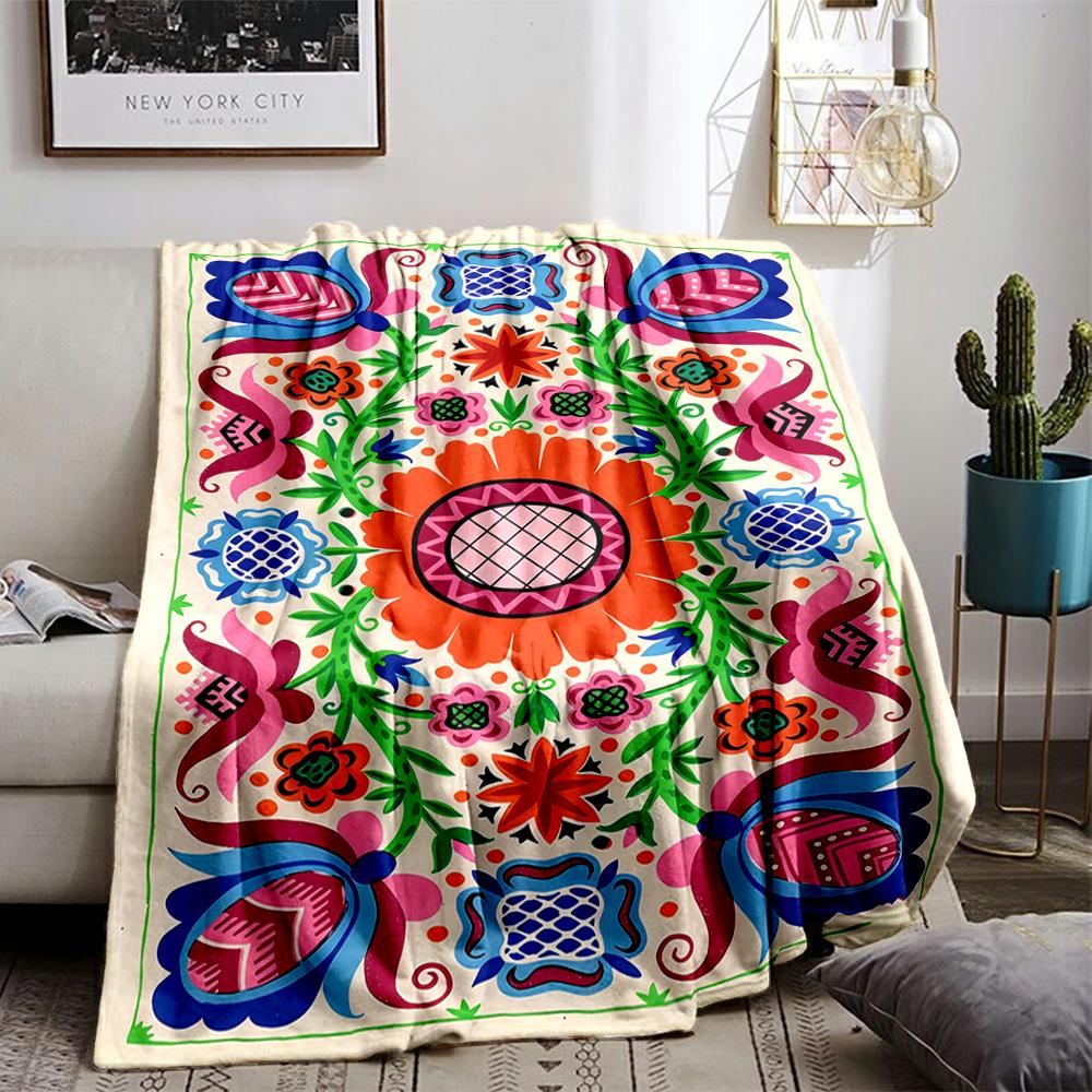 Colorful Floral Pattern Blanket with Bohemian Style for   Blanket, Suitable for Use In the Bedroom, Living Room, On the Sofa