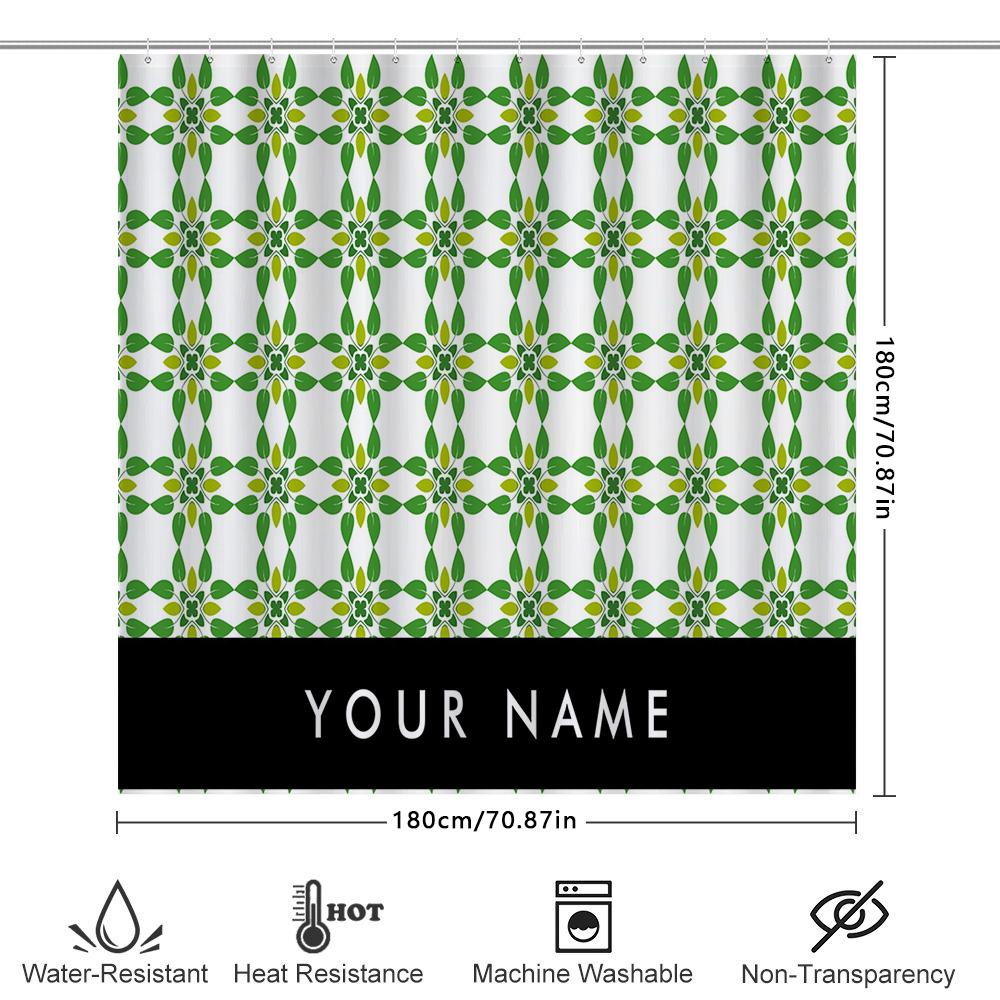 Customizable Floral Shower Curtain With Your Name Personalization For Bathroom Decor Green Yellow Geometric Design