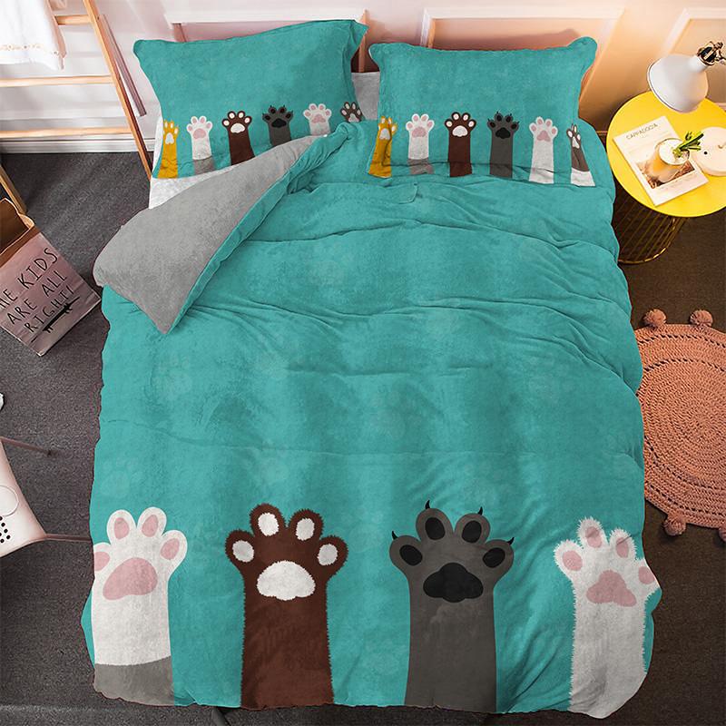 Claws Duvet Cover Set Cartoon Animals Cute Cat Print Polyester Comforter Cover King Queen Size For Kids Girls Women Bedding Set