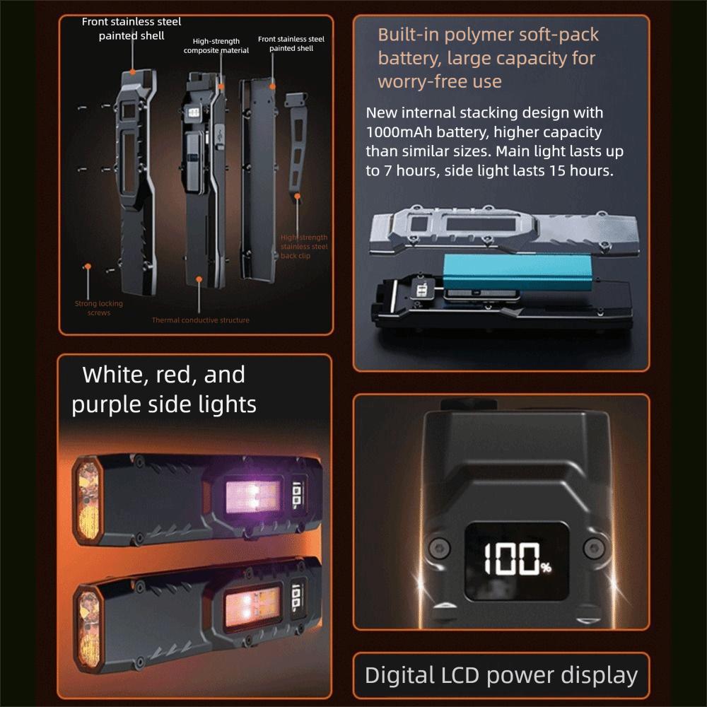 Digital Display LED Ultra-thin Flashlight 1100 Lumens IPX4 Waterproof Slim Pocket Flashlight Double Switch Portable