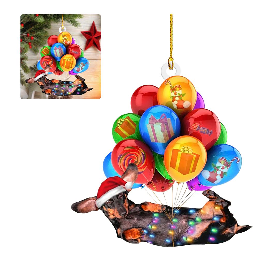 Christmas Hanging Sled Dachshund Decor Acrylic Cute Dachshund Dog Pendant Festival Theme Xmas Tree Backpack Car Interior Decor