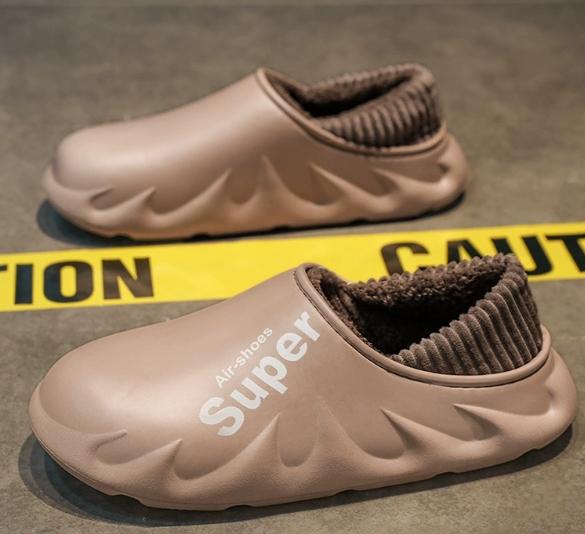Fashion Fully covered EVA waterproof cotton slippers with black and white stripes and heels for outdoor casual cotton shoes