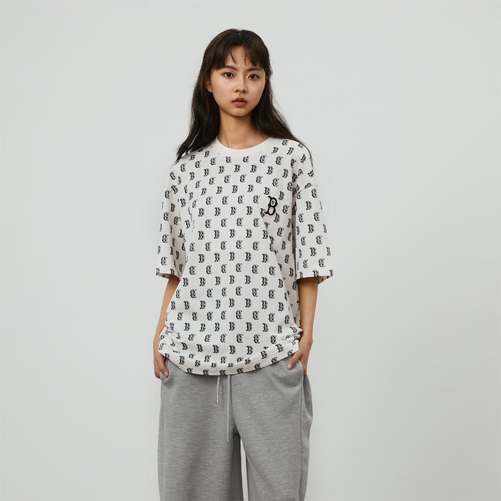 New MLB MONOGRAM Reading Collection SS24 T Shirt Unisex Cream 3ATSM0243-43CRS