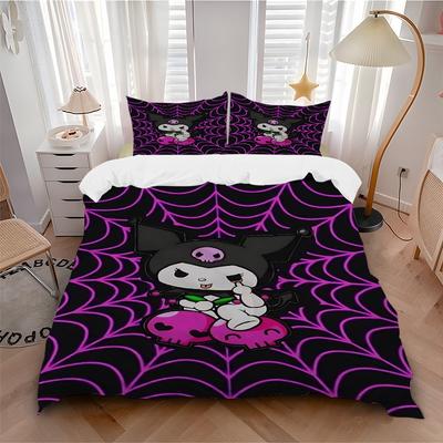 3pcs Halloween Kuromi Cover Set, 1 Cover + 2 Pillowcases (No Insert), Bedding for All Seasons, Bedding,Bedroom Decor Yy250922038