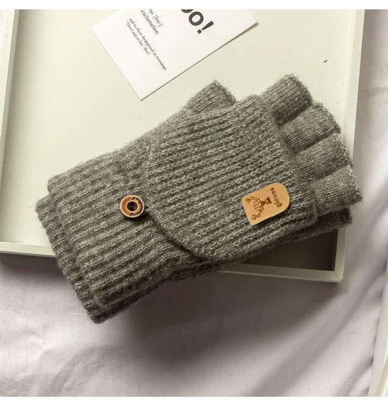 Knitted Fingerless Gloves Winter Thicken Warm Touch Screen Gloves For Men Women Gloves Warm Half Finger Student Gloves