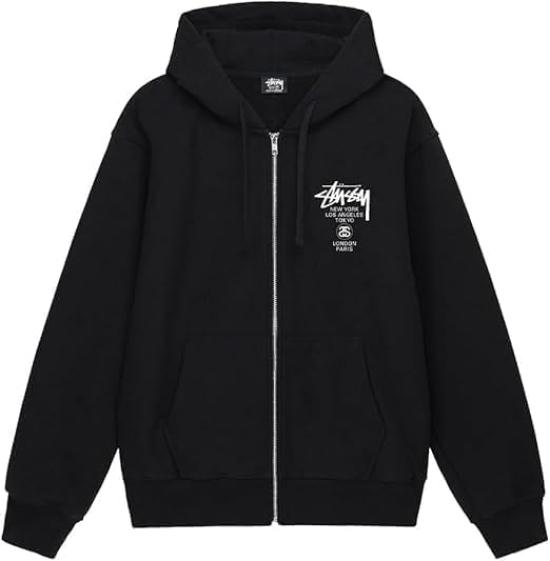 

WORLD TOUR ZIP HOODIE with World Tour Graphic Logo Print Stüssy (Size M, Black)
