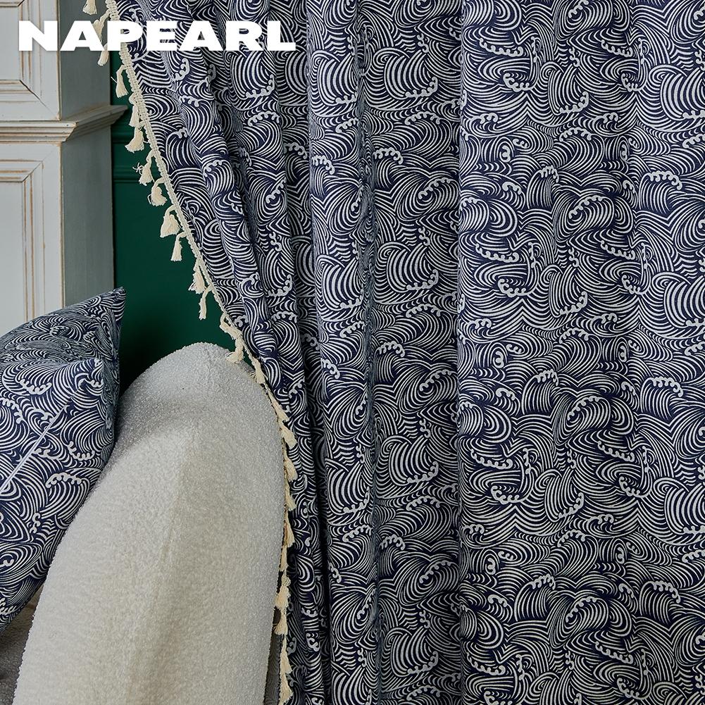 1PC NAPEARL Simple and Versatile Japanese Printed Tassel Edge Semi Blackout Curtain for Small Window Kitchen Bedroom Living Room Home Decor