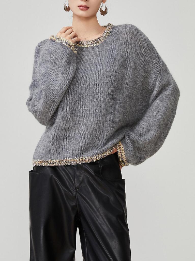 Women's Grey Soft Knit Pullover Sweater - 2026 Autumn Korean Style