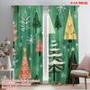 2pcs,2D Plane Printing Curtain Popular Festive Green Christmas Trees Snowflakes Polyester Woven (without Rod) Decorations