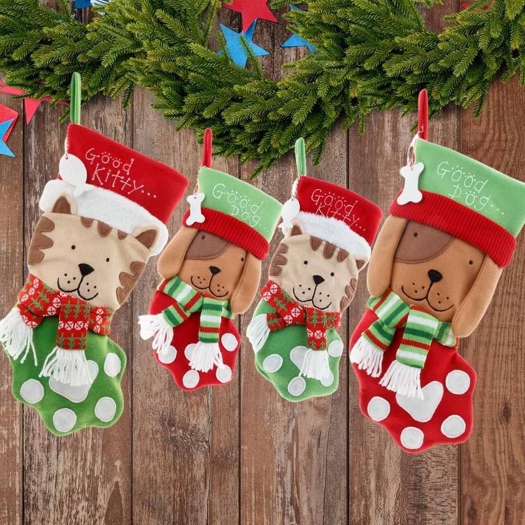 Free Shipping! 6pcs/lot Christmas Pet Stocking With Lovely Dog And Cat