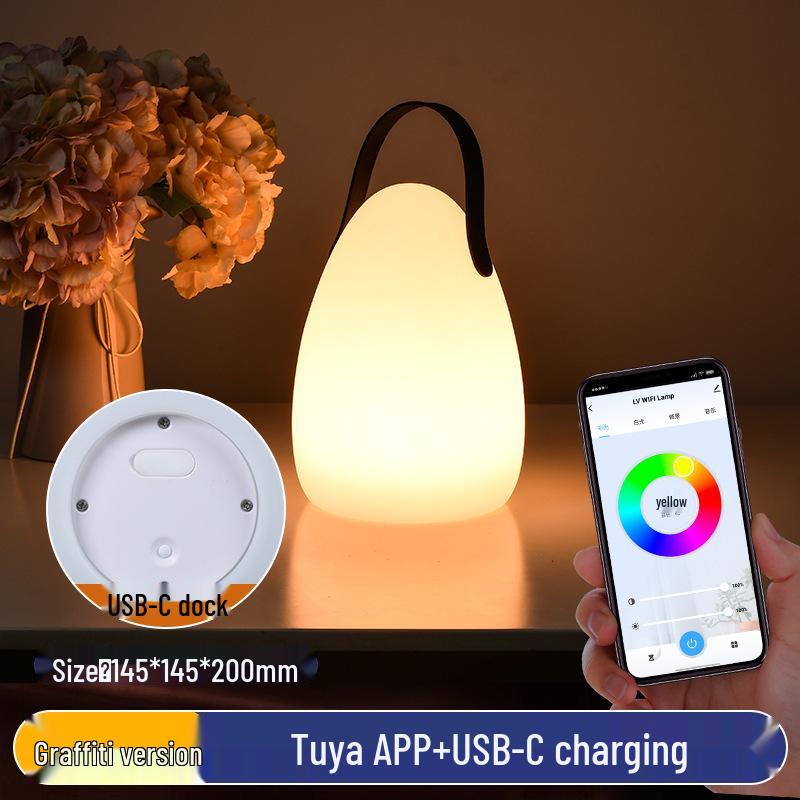 European-Style LED Table Lamp: Egg-Shaped Remote Control Bedside Night Light with USB Charging for Bedroom Ambiance