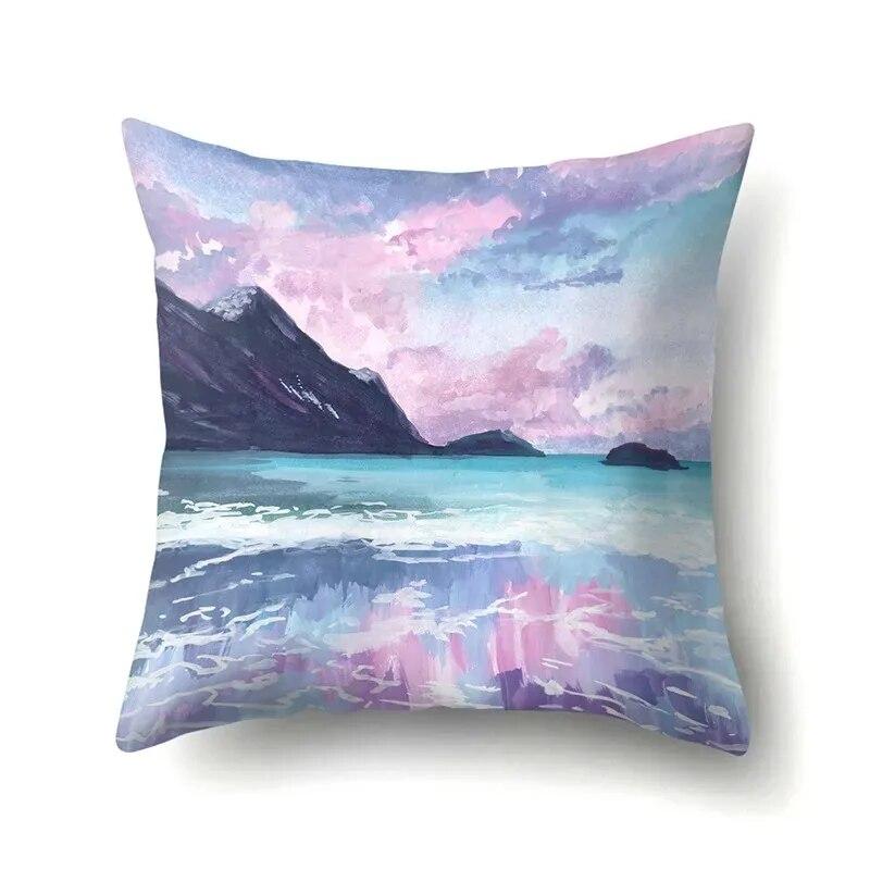 Landscape oil painting printed pillow case home bedroom room decoration office seat living room sofa cushion cover 45x45cm