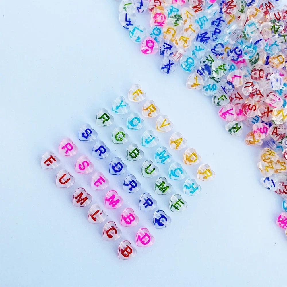 

100/200/300/500 шт. Бусины в форме сердца, акриловые бусины с буквами алфавита для изготовления ювелирных изделий, браслетов, ожерелий, аксессуаров ручной работы 100PCS