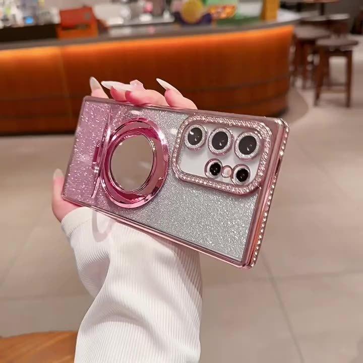 Suitable for Samsung S25ultra Electroplated Phone Case, S24 Mirror Stand, S23 Rhinestone Glitter, S22 Full Package Shockproof