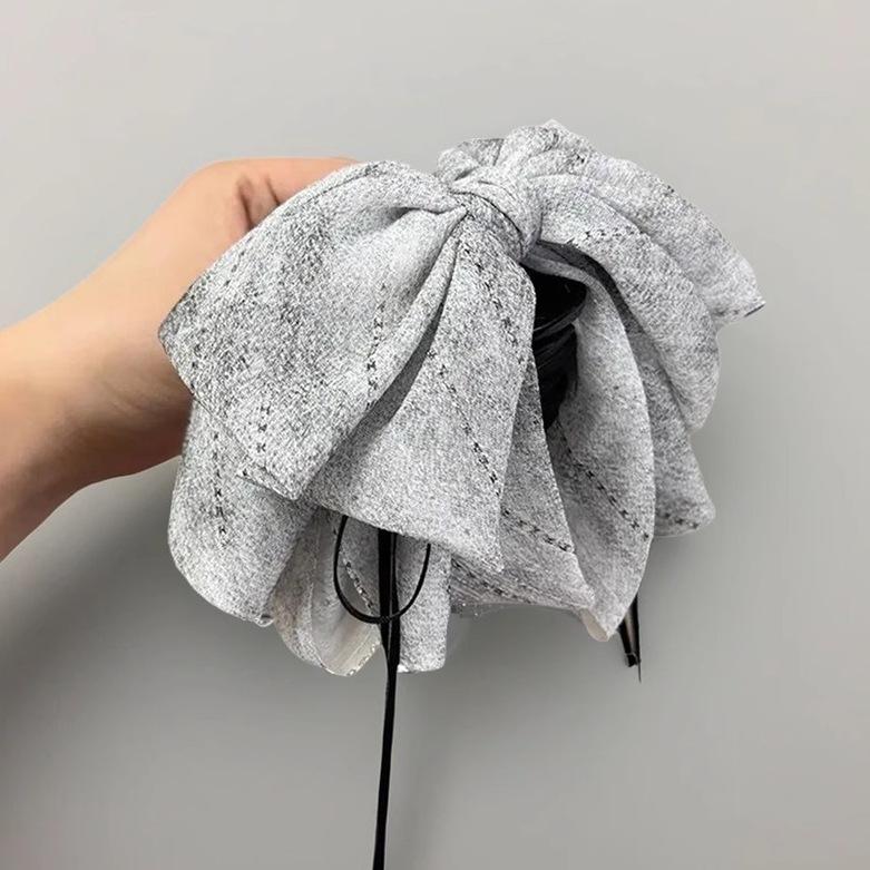 Chiffon bow streamer low ponytail hairpin women's 2025 new high-end back head disc hair grab clip hairpin headdress