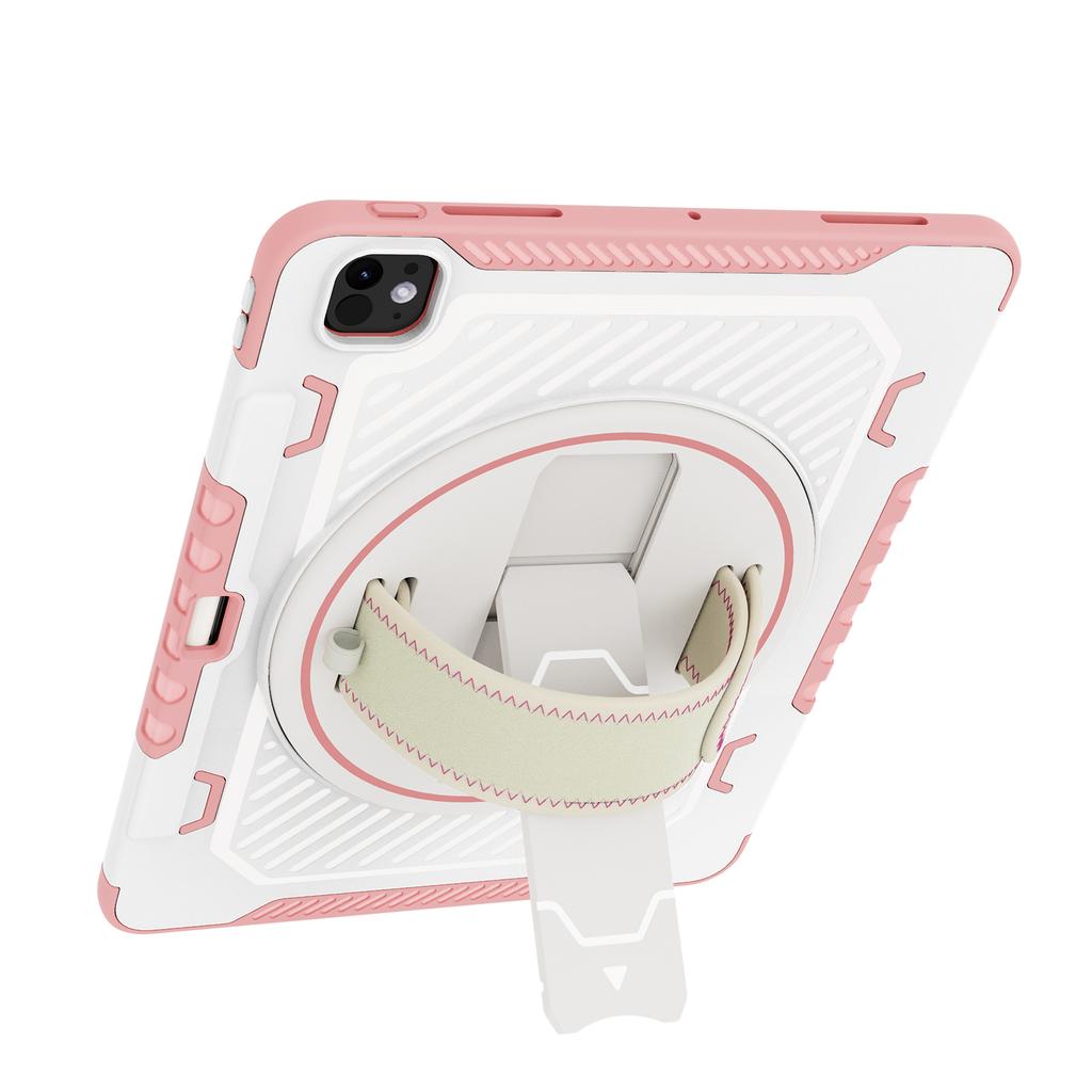 For iPad Pro 13 (2025)/13 (2024) Case Kickstand PC + TPU Shockproof Tablet Cover with Hand Strap/Pen Slot