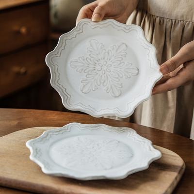Retro Relief Snowflake Ceramic Plate Household Creative Plate Dessert Inventory Heart Plate Tableware Plate Vegetable Plate