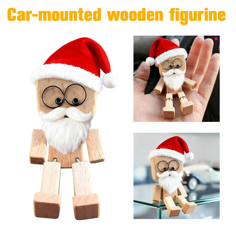 Christmas Santa Claus Wooden Doll Car Decoration Flexible With Magnetic Expressions Joints 12 Facial Figurine Changeable D0K3