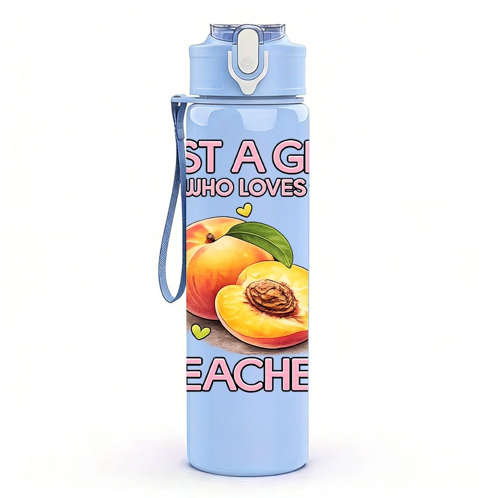 1PC Just A Girl Who Loves Peaches Fruit Print 750ml Color Plastic Sports Water Bottle Leakproof Flip Straw Lid Suitable for Sports Office Home Use