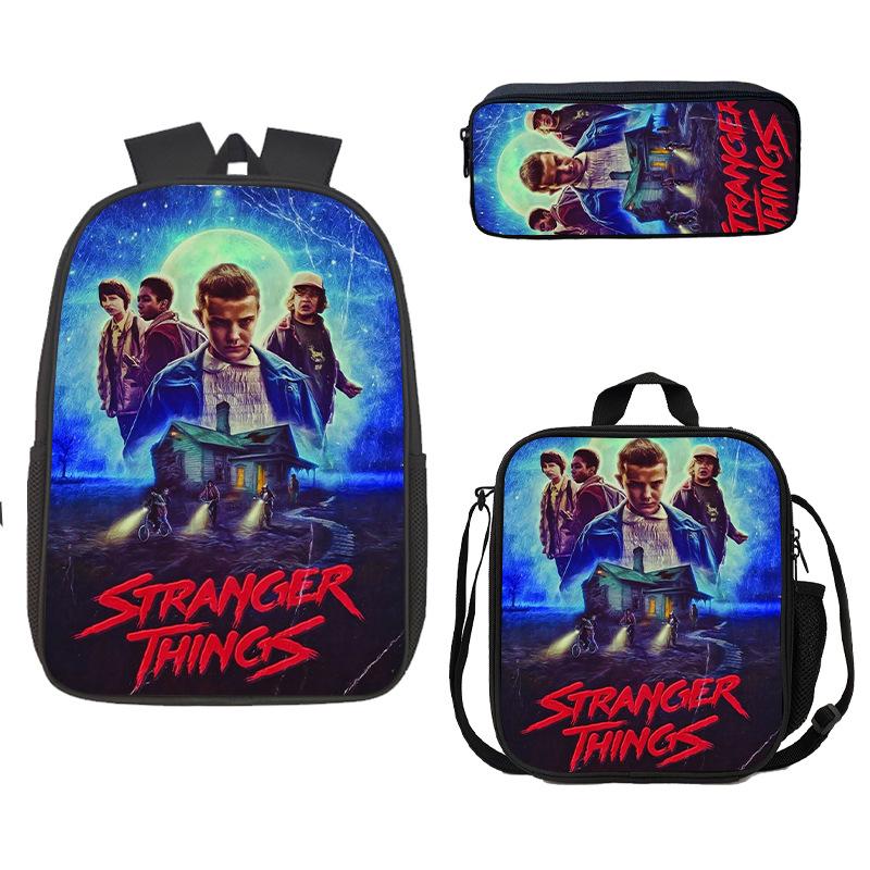 Stranger Things Schoolbag, Pencil Bag, Meal Bag To Map Z Three-Piece Large-Capacity Backpack Colorful