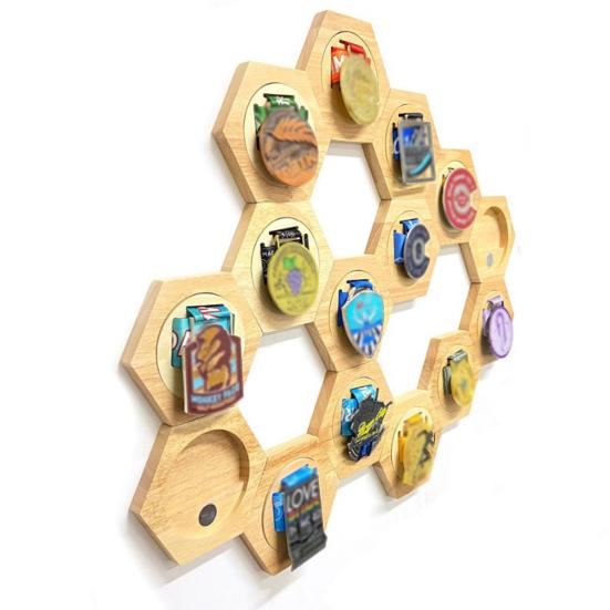 Medal Holder Display Rack with Hexagonal Design Hand-Polished Corners Wall Shelf for Sports Taekwondo Medals