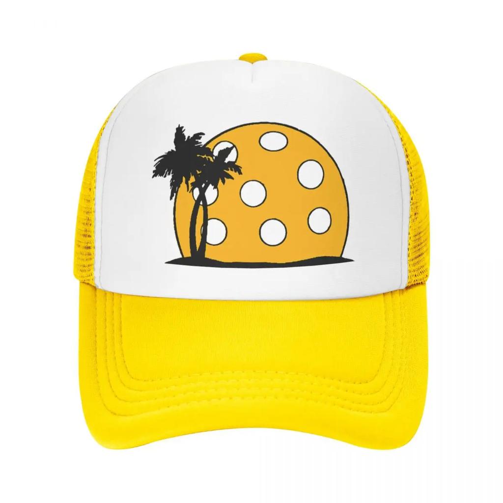 Pickleball Beach Sunset Foam Mesh Trucker Hat Casual Summer Breathable Meshback Sun Caps Adjustbale