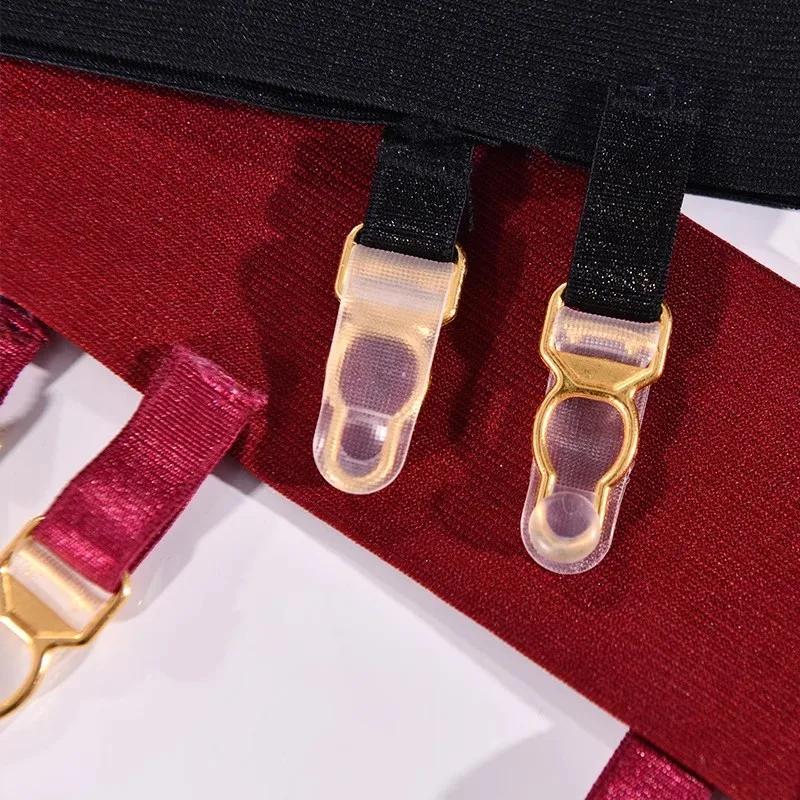 2 Pièces Bandes Élastiques pour Cuisses Anneaux pour Jambes Clips Métalliques Association Porte-Jarretelles pour Bas avec Bande en Silicone Antidérapante Pour Bas