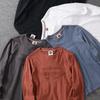 T-shirt de base à manches longues pour homme, lavé, pour le printemps/l'automne, avec imprimé de lettres et col rond