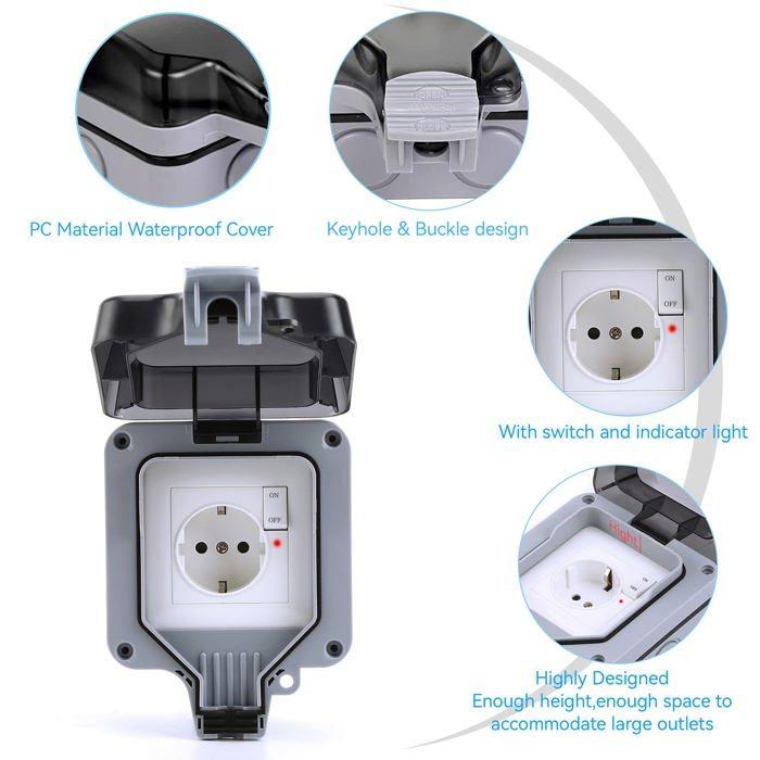 Prise externe étanche - outinhao - ql0006a - ip66 - 16a - gris argenté