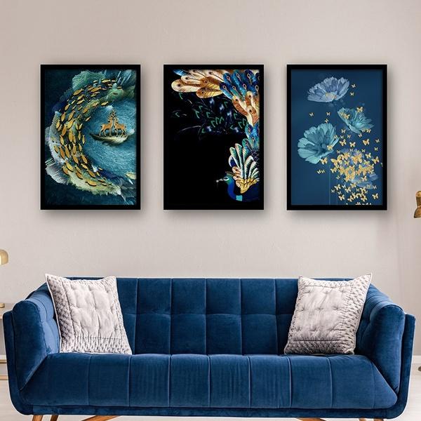 Poster For Living Room Decoration Modern Style Wall Art Decoration Canvas Oil Painting Peacock Elk Goldfish Flower Canvas Pictures