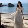 Neck Tube Top Seaside Vacation Dress, High-end Feeling, Big Swing, Elegant Fairy Gas Photo Suit Skirt