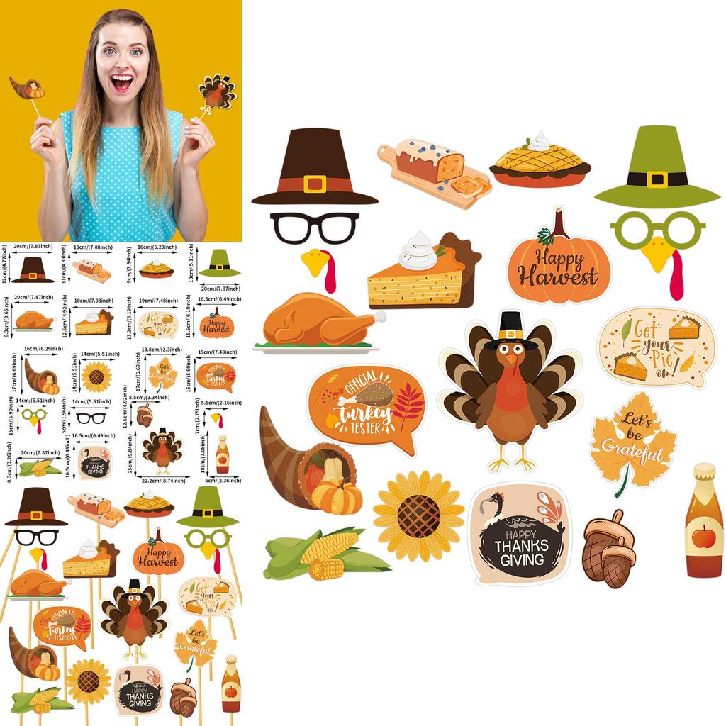 Paper Thanksgiving Day Photo Booth Accessories For Holiday Event Decor Set