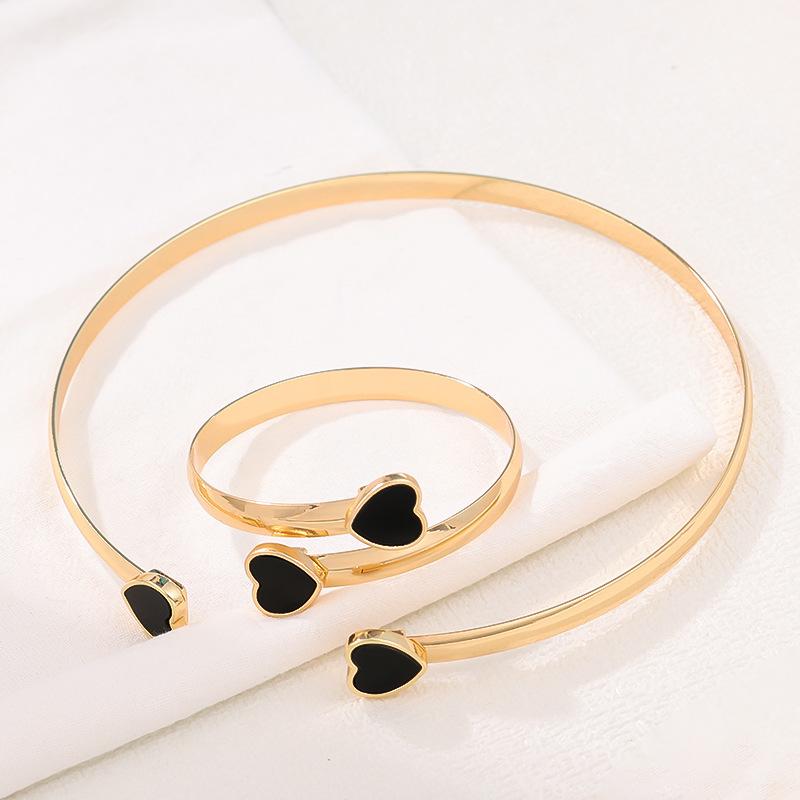 Hot-selling double heart love black jewelry bracelet personalized heart bracelet collar jewelry set women