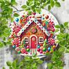 1pc Christmas Gingerbread House Metal Sign, Holiday Round Tin Plate Wall Art, Vintage Candy Decor for Home Bar Cafe