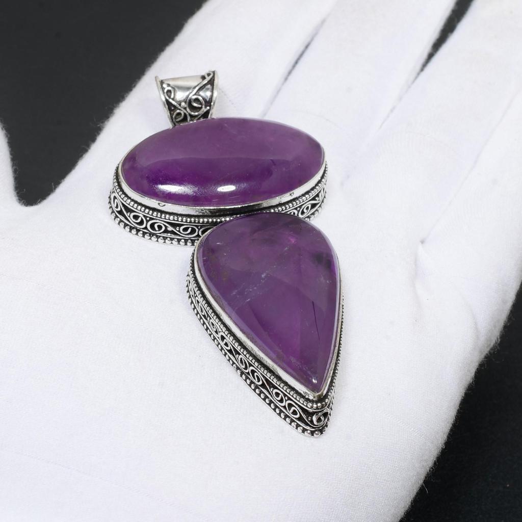 Pietre prețioase din ametist natural Bijuterii din argint 925 lucrate manual Cadouri cu pandantiv ametist pentru femei Cadouri pentru ea Cadouri cu pandantiv cu ametist natural