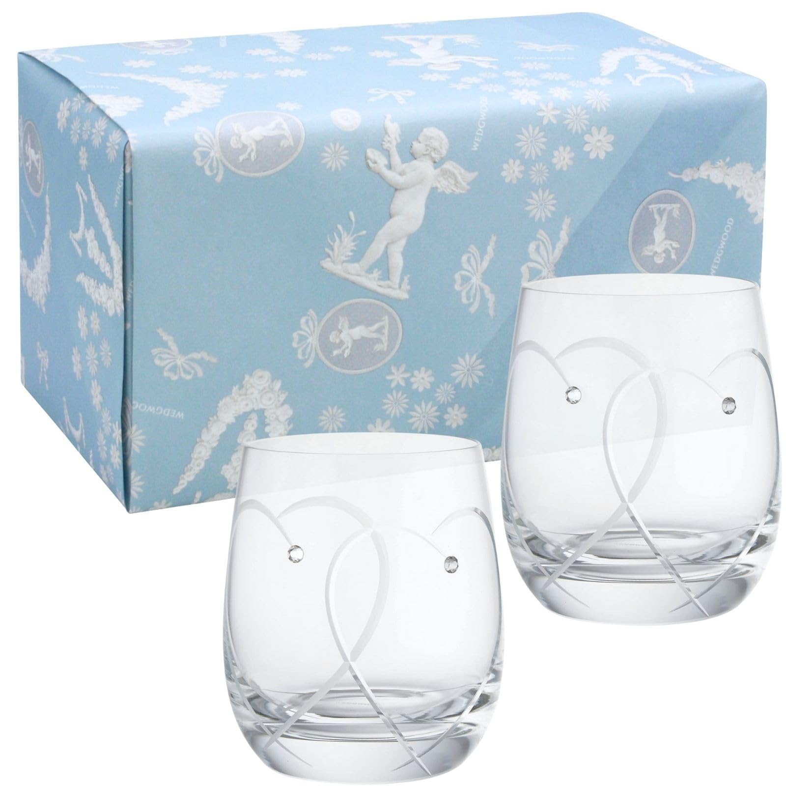 Wedgwood Official Wedding Gift Wrapping: Promises Two Hearts Pair of Tumblers, 290ml, Wedding Tableware, Gift for the Bride and Groom, aB58310700125,