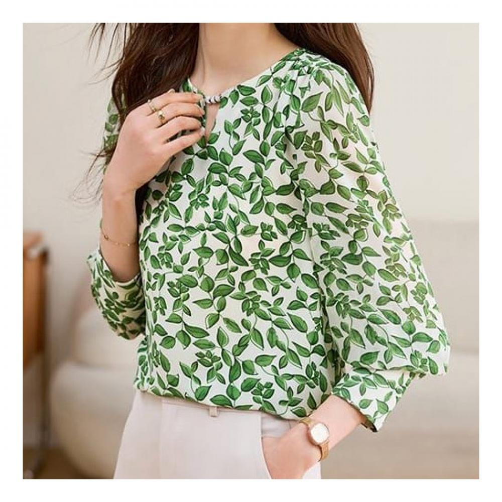 Navava Women Flower Pattern Long Sleeve Blouse Nb1892