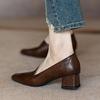 Square head single shoes irregular autumn French medium heel thick heel commuter high heels