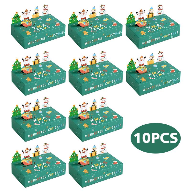 

10 шт./пакет Рождественская 3D бумажная коробка Милая 3D подарочная коробка для вечеринки с животными Рождественская складная подарочная коробка для конфет зелёный