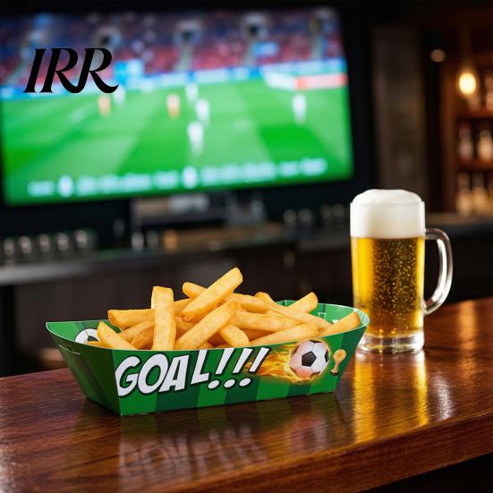 Popcorn Holder 12Pcs Paper Snack Box for French Fries Fried Chicken Snacks, Football Easy Assemble Food Container Theme Foldable Containers,