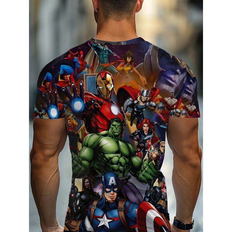 T-shirt Estiva da Uomo Marvel Avengers Iron Man Hulk Stampata in 3D per Street Wear, Girocollo, Manica Corta, Maglia Sportiva per Adulti