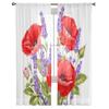 Lavendel- und Mohnblumen-Tüllvorhänge für Wohnzimmer, Schlafzimmer, Küchendekoration, Voile-Organza-Vorhänge