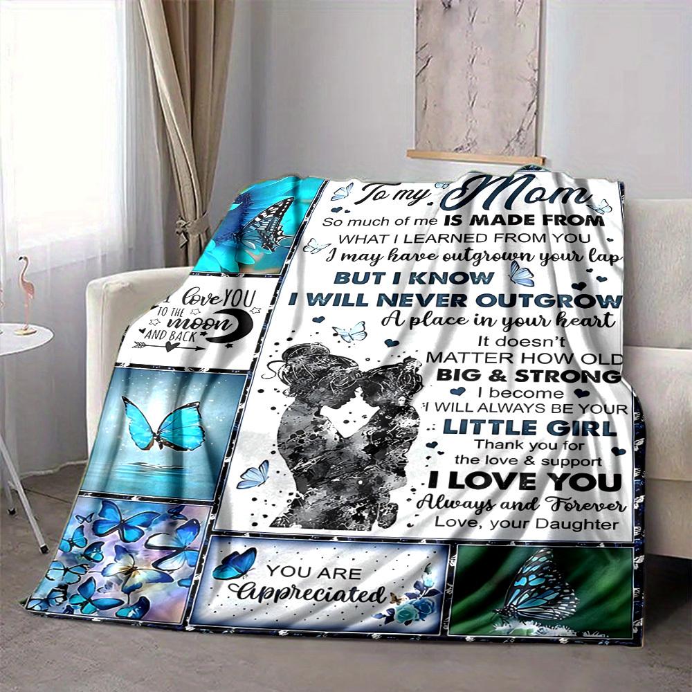 1pc Mom Daughter Love Blessing Print Blanket - Lightweight Flannel Blanket For Sofa, Bed, Living Room, Office, Outdoor Travel, Camping, Soft 040