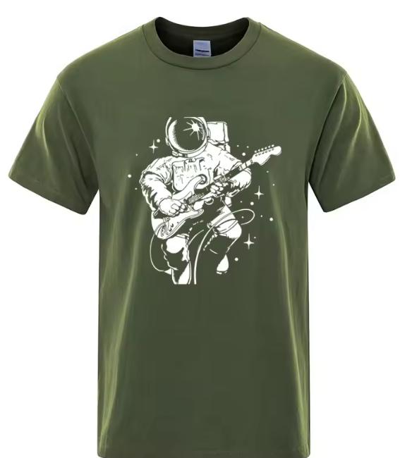 Summer Unisexs TShirt High Quality Cotton Blend Funny Astronaut Playing Guitar Print Casual Loose Cool Unisex ONeck TShirt Tee Top